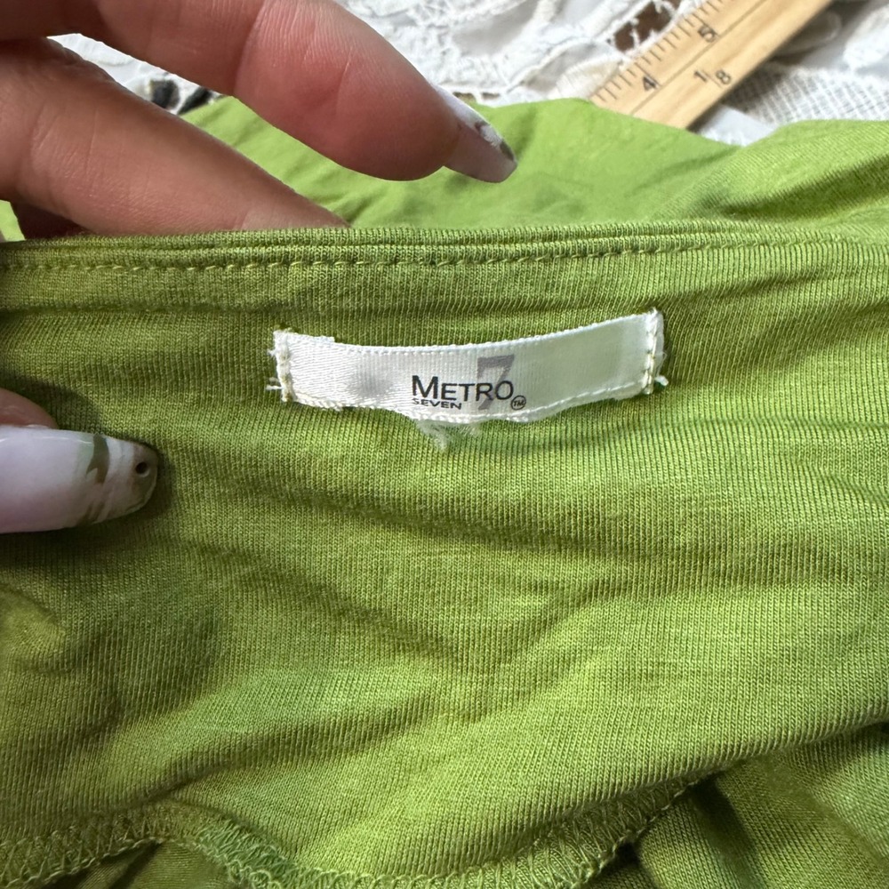 Y2K Fairy Babydoll Green Sequin Accent Cami Top V-Neck Stretch Rayon Sleeveless - Picture 2 of 5